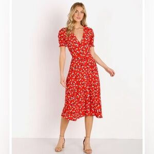 FAITHFULL THE BRAND - Ari Midi Dress Jasmine Red - Size M - $189 MSRP
